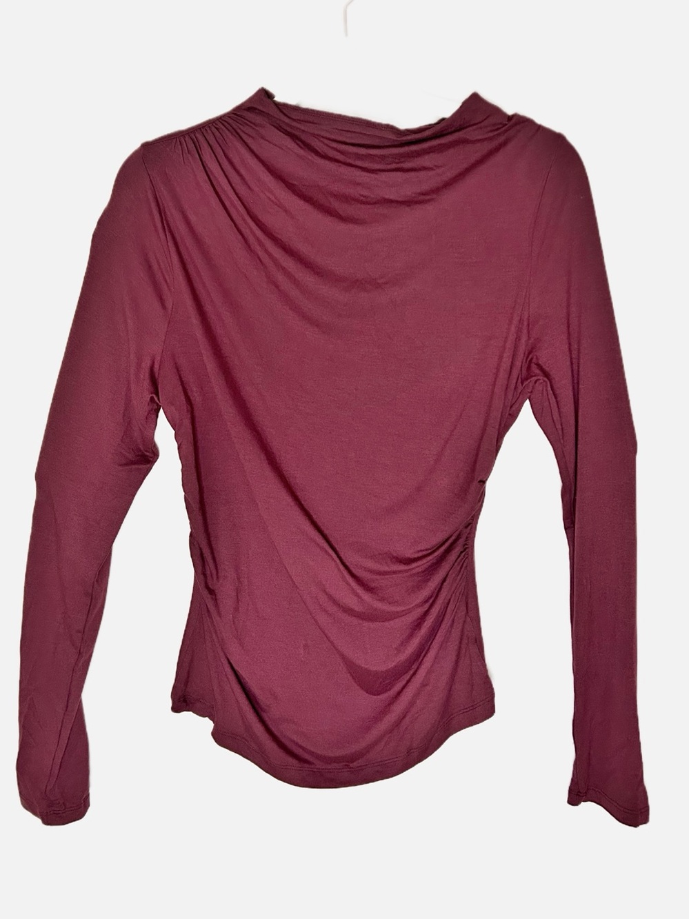 Anthropologie Long Sleeve Asymmetric Ruched Top Plum Mauve Size M